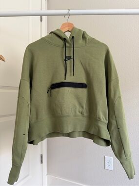Nike Olive Green Hoodie with Black Zip Accent